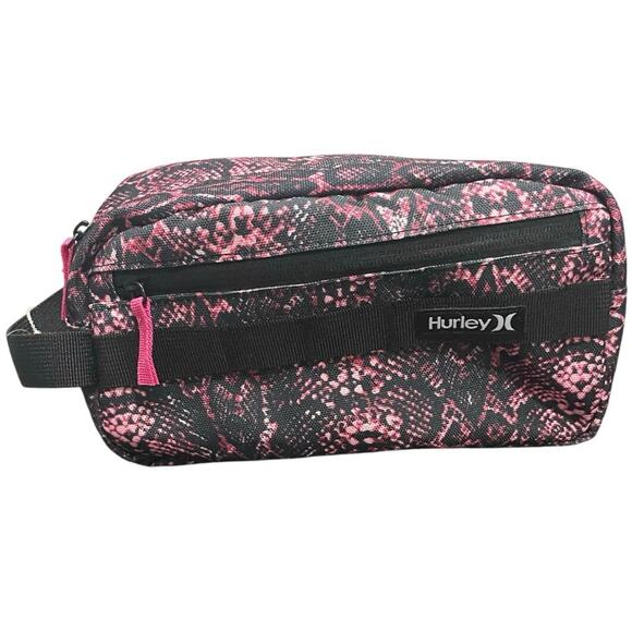 HURLEY COSMETICS BAG TRAVEL VIVID PINK BLACK SNAKE PRINT VERSATILE ANIMAL PRINT - Picture 15 of 16